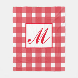 Monogram Red White Gingham Pattern Fleecedecke