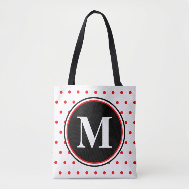 Monogram Red White Polka Dots Tasche (Vorderseite)