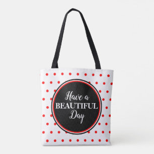 Monogram Red White Polka Dots Zitat Tasche