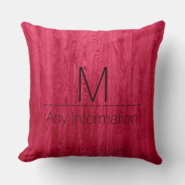 Monogram Red Wood Grain Texture Kissen (Vorderseite)