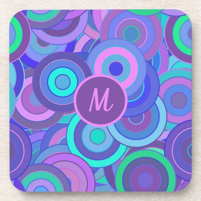 Monogram Retro 60er Psychedelic Circles-Muster Getränkeuntersetzer (Vorderseite)