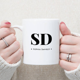 Monogram Retro Classic Elegant Minimal Black White Zweifarbige Tasse