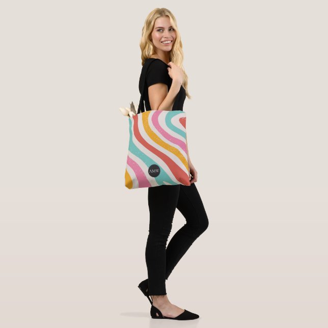 Monogram Retro Colorful Wavy Stripes Tasche (Am Model)
