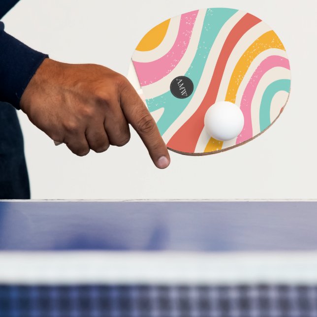 Monogram Retro Colorful Wavy Stripes Tischtennis Schläger (InSitu)