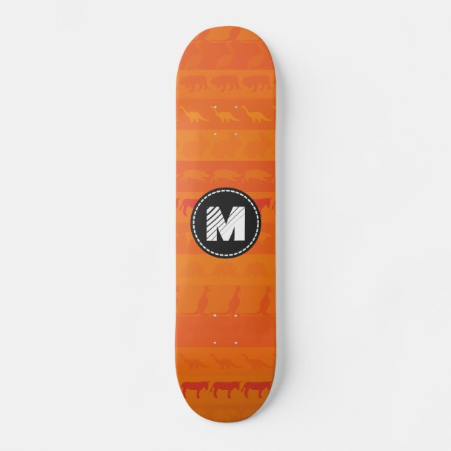 Monogram Retro Farbiges Tiermuster #9 Skateboard (Vorderseite)