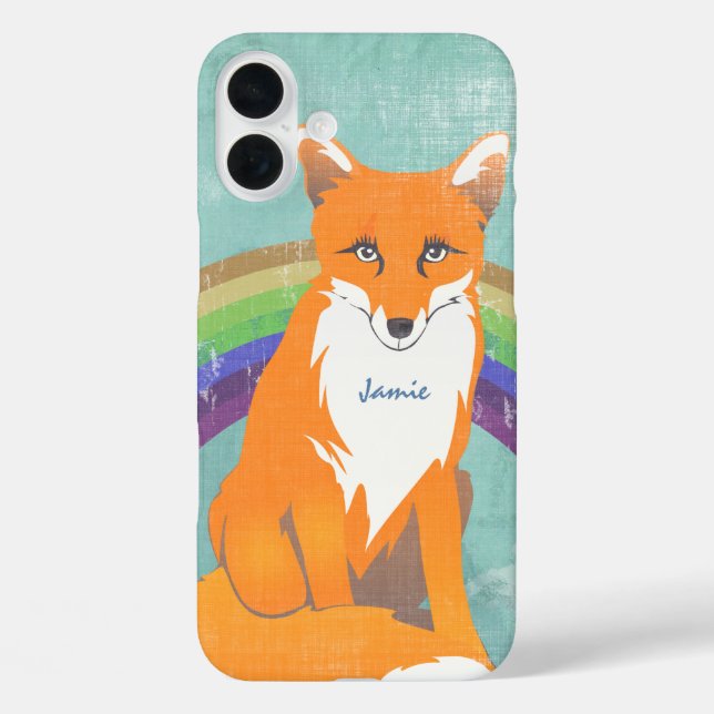 Monogram Retro Fox Art Aqua Orange Retro iPhone 16 Plus Hülle (Rückseite)