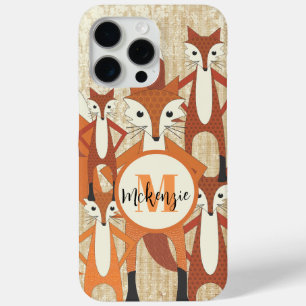 Monogram Retro Fox Art Orange Retro iPhone title_seo2