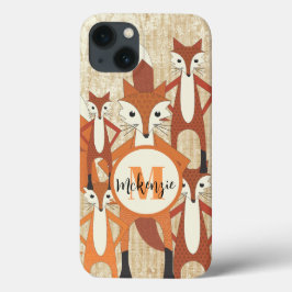Monogram Retro Fox Art Orange Retro iPhone title_seo2