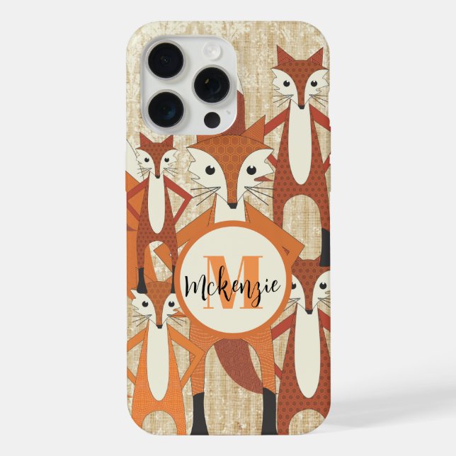 Monogram Retro Fuchs Kunst Orange Retro iPhone Hülle (Rückseite)