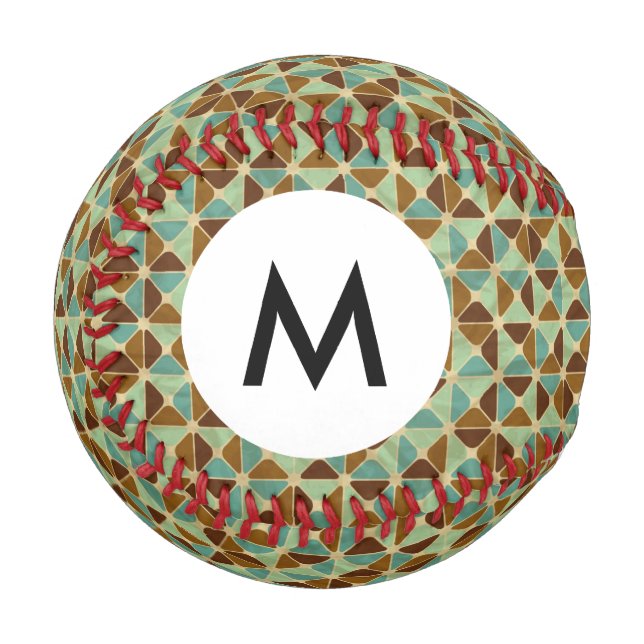 Monogram Retro geometrisches Muster Baseball (Vorderseite Links)