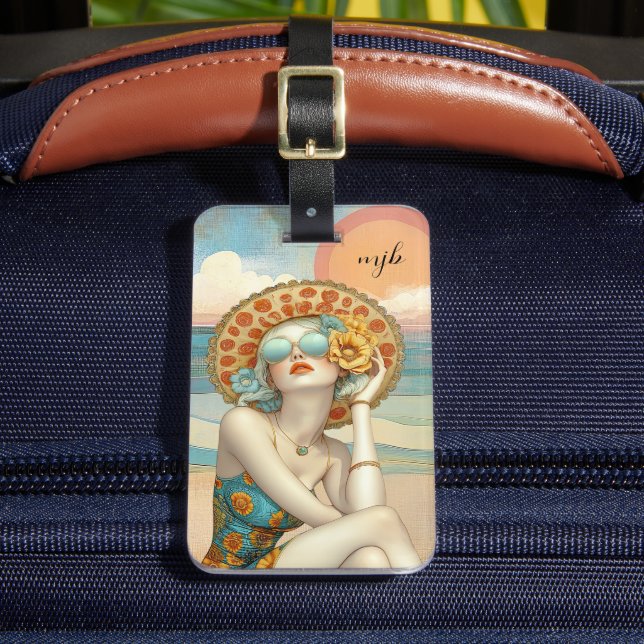 Monogram Retro Glam Summer Beach Vibes Woman Gepäckanhänger (Vorderseite Insitu 2)