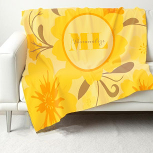 Monogram Retro Sunshine Florals Yellow Flowers Sherpadecke