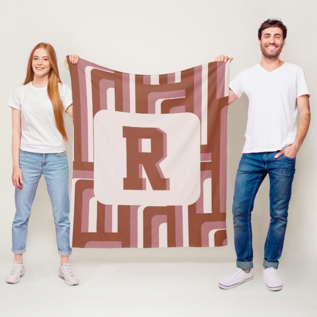 Monogram Retro Terracotta Geometrisches Muster Fleecedecke (Beispiel)
