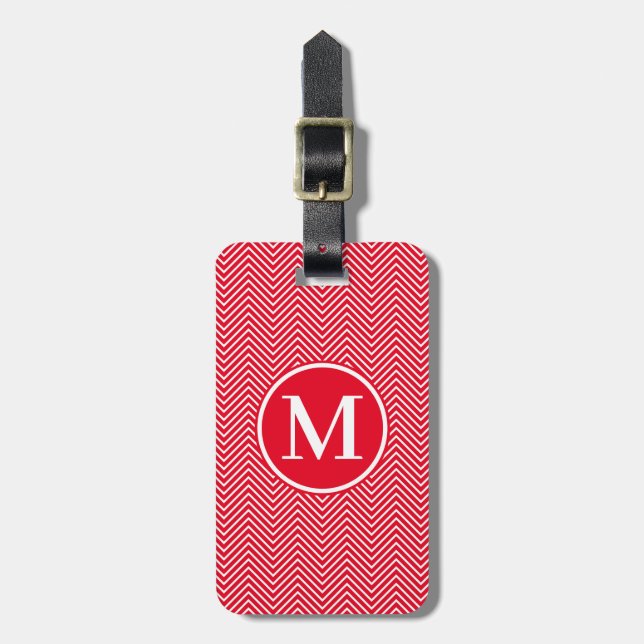 Monogram RF Red Classic Serif Thin Zickzack Gepäckanhänger (Vorderseite vertikal)