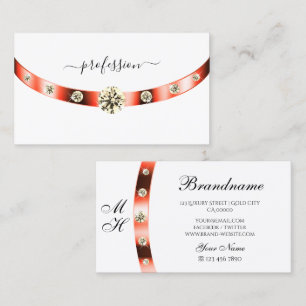 Monogram-Rhinestones an der weißen und der Rose Visitenkarte