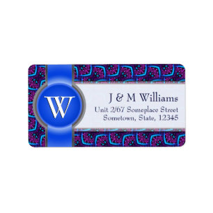 Monogram Ribbon Funky Blue Pink Address Labels Adressaufkleber
