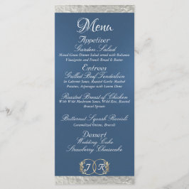 Monogram & Ribbon - Light Blue Wedding Menükarte