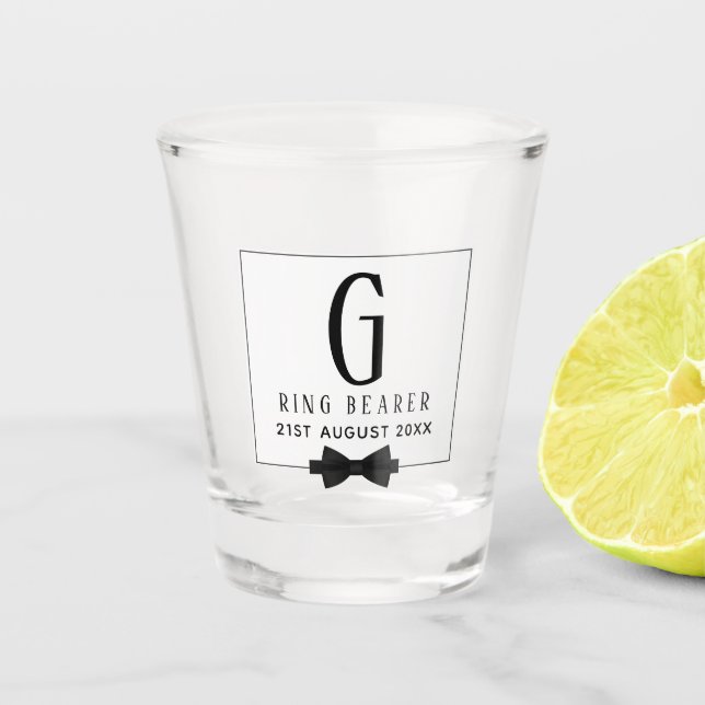 Monogram Ring Bearer Schwarz-weiß Bow Krawatte Tra Schnapsglas (Vorderseite)