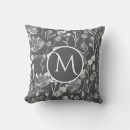 Monogram Romantic Grau Feminine Floral Kissen