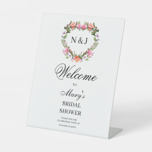 Monogram Romantic Rose Floral Heart Brautparty Sockelschild
