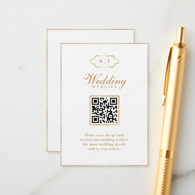 MONOGRAM ROMANTISCHE KALLIGRAPHIE QR CODE WEDD BEGLEITKARTE (Vorderseite/Rückseite Beispiel)