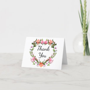 Monogram Romantische Rose Blumenherz Dankeschön-Ka Dankeskarte