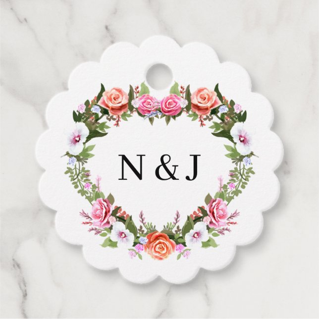 Monogram Romantische Rose Blumenherz Geschenkanhänger (Vorderseite)