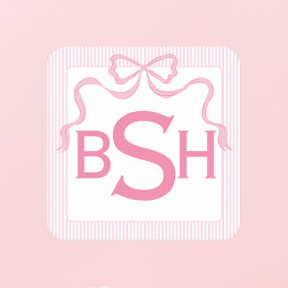 Monogram, rosa Bow, benutzerdefinierte Ribbon Rechteckiger Pappuntersetzer