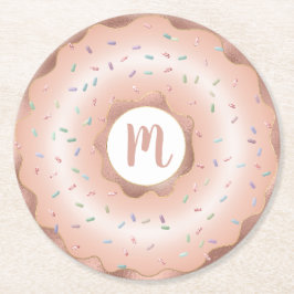 Monogram Rosa Goldfolie Doudnut Glam Runder Pappuntersetzer