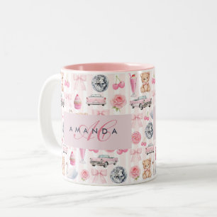 Monogram Rosa Retro-Diskokugel Coquette Zweifarbige Tasse