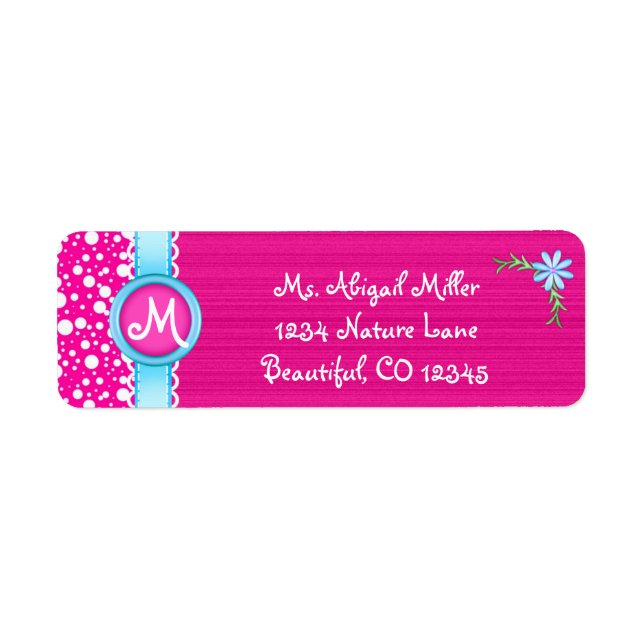 Monogram, rosa und blau mit Blume-Adressenmarken (Vorne)