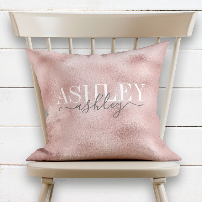 Monogram Rose Chic Name Gold Gray Elegante Kissen (Von Creator hochgeladen)