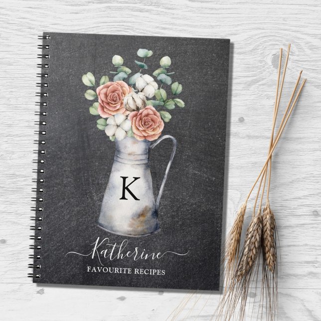 Monogram Rose Cotton Eucalyptus Black Recibook Notizbuch (In situ)
