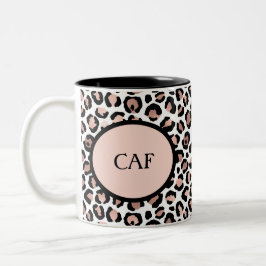Monogram Rose Gold Black Leopard Print Cheetah Zweifarbige Tasse