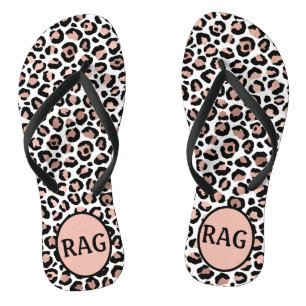 Monogram Rose Gold Black Leopard Print Trendy Flip Flops