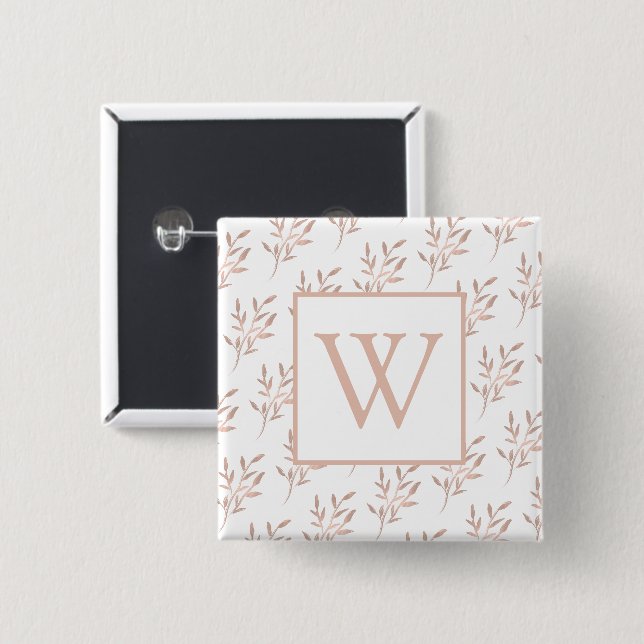 Monogram Rose Gold-Blätter Button (Vorne & Hinten)
