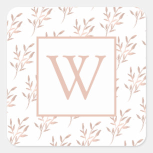 Monogram Rose Gold-Blätter Quadratischer Aufkleber