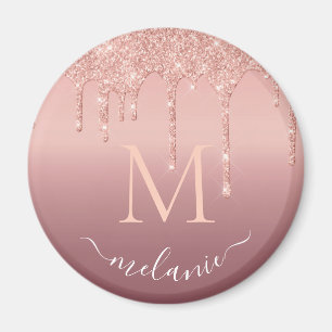 Monogram Rose Gold Blush Glitzer Sparkone Magnet