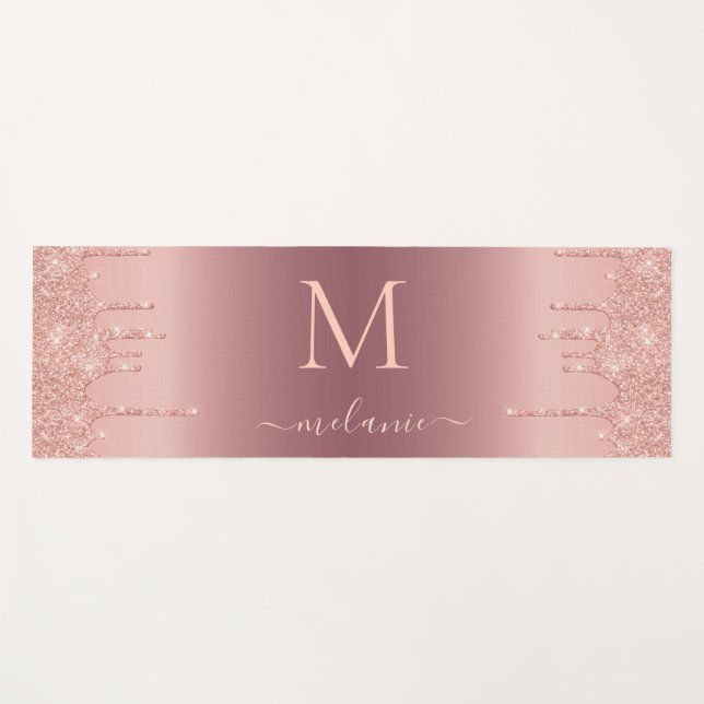 Monogram Rose Gold Blush Glitzern Ihr Name Yogamatte (Vorderseite (Horizontal))