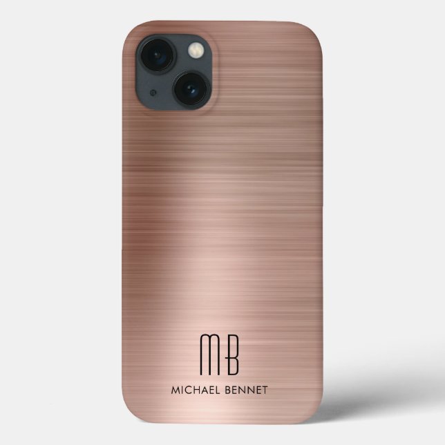 Monogram Rose Gold Brushed Metal Case-Mate iPhone Hülle (Rückseite)