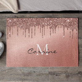 Monogram Rose Gold Dripping Glitzer Metallic Fußmatte