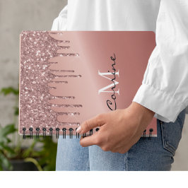 Monogram Rose Gold Dripping Glitzer Metallic Notizbuch