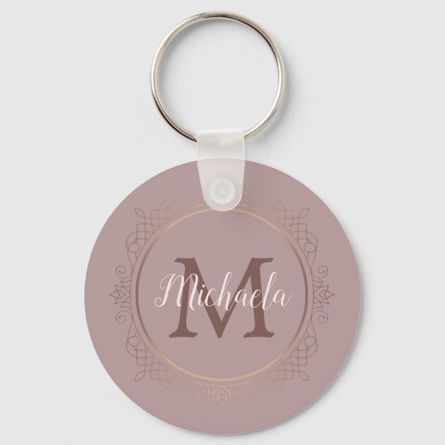 Monogram Rose Gold Elegante Moderne Vorlage Schlüsselanhänger (Vorderseite)