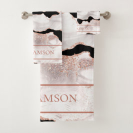 Monogram Rose Gold Glitzer Agate Schwarz-weiß Swir Badhandtuch Set