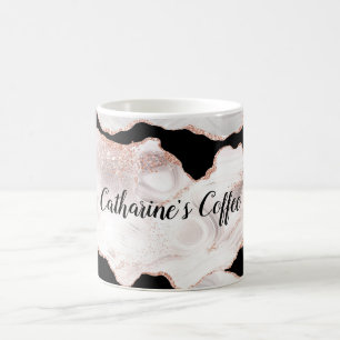 Monogram Rose Gold Glitzer Agate Schwarz-weiß Swir Kaffeetasse