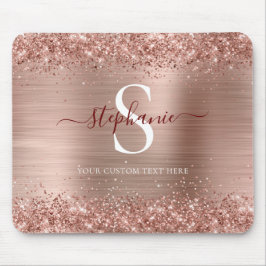 Monogram Rose Gold Glitzer Girly Glam Mousepad