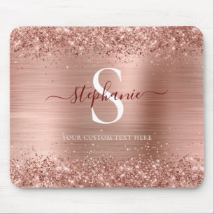 Monogram Rose Gold Glitzer Girly Glam Mousepad