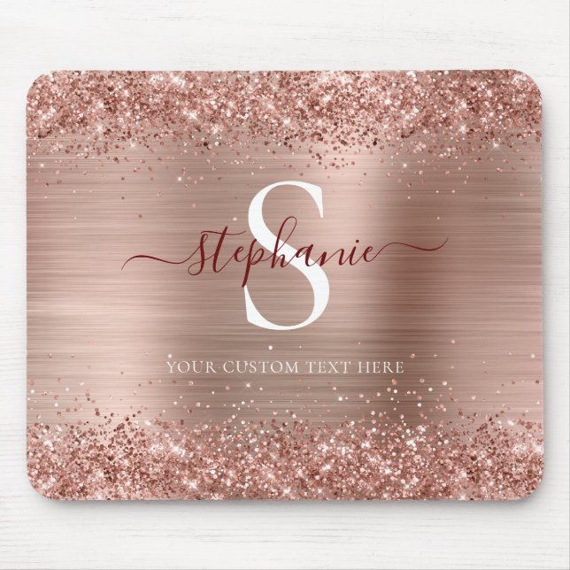 Monogram Rose Gold Glitzer Girly Glam Mousepad (Vorne)
