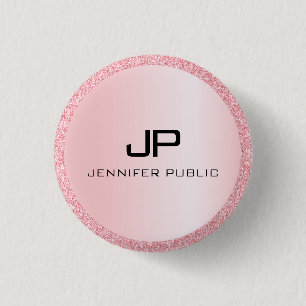 Monogram Rose Gold Glitzer Look Template Elegant Button