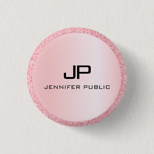 Monogram Rose Gold Glitzer Look Template Elegant Button (Vorderseite)
